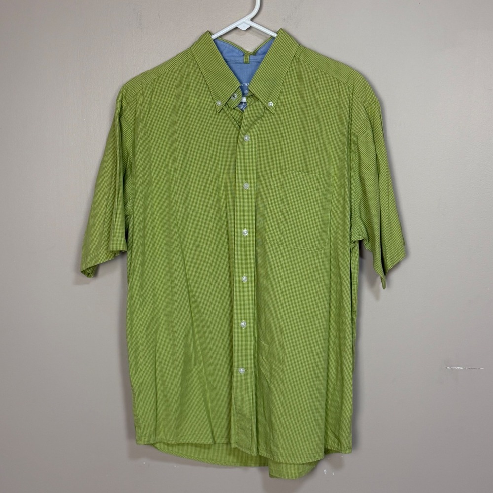 Cutter & Buck Mens Large Green Micro Gingham Short Sleeve Button Down MCW01721
